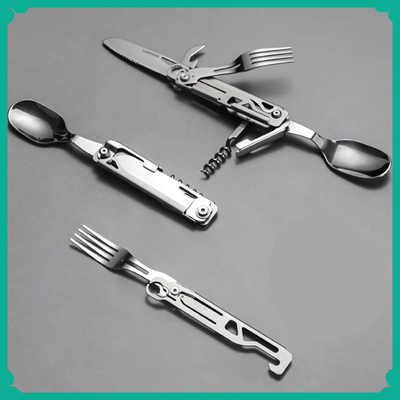 Quechua Camping Cooking Set - Multifunctionele campingvork- en lepelset, draagbaar opvouwbaar
