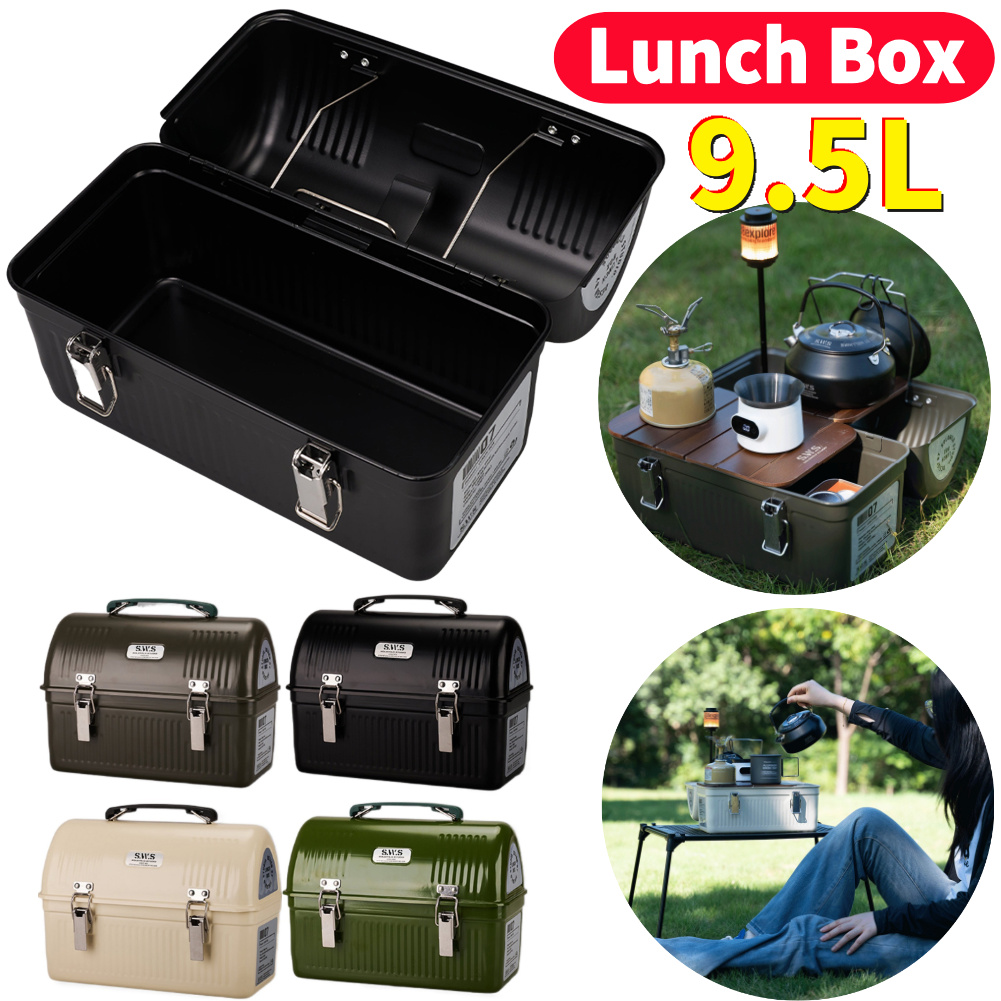Camping Cooking Box - 9.5L Vintage Camping Metalen Lunchbox met