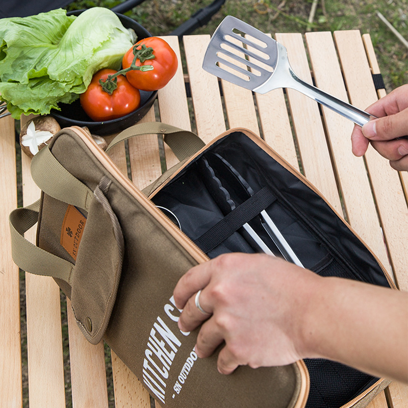 Camping Cooking Utensils Storage - 8-delige campingkeukenset met draagtas, outdoor reisbestek