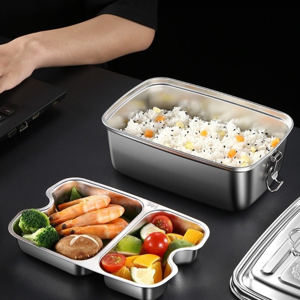 Camping Cooking Box - Dubbellaagse roestvrijstalen lunchbox Verdeeld lekvrije magnetron