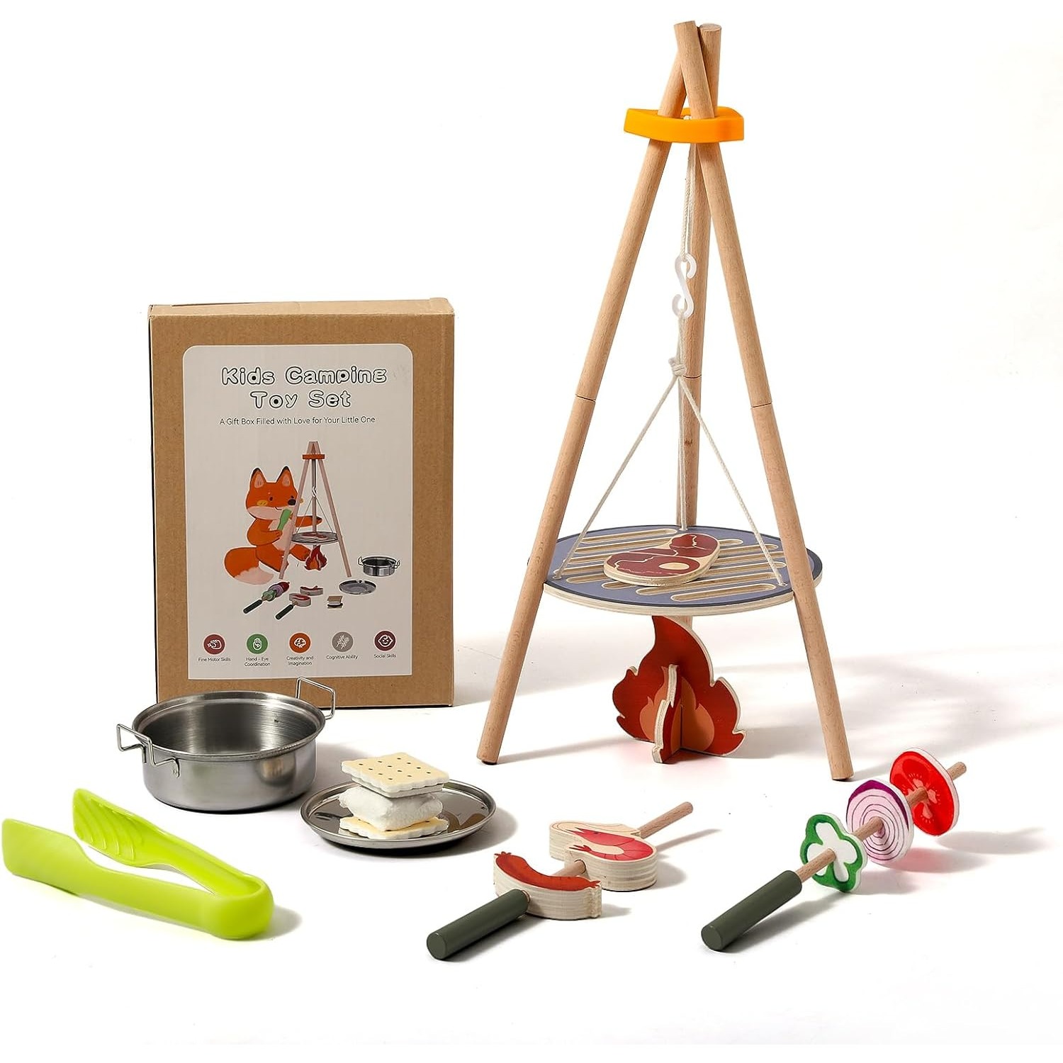 Camping Cooking With Kids - Houten kindercamping speelgoedset kampvuur kookset met