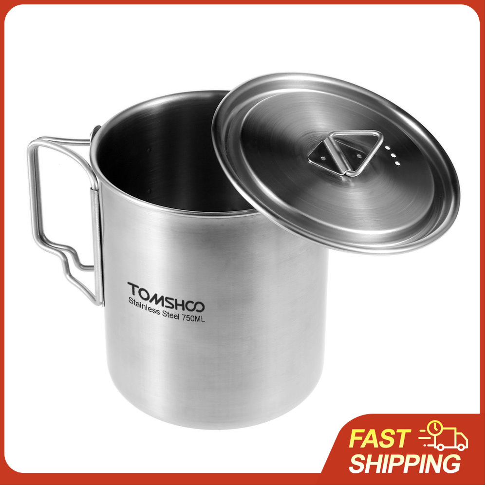 Camping Cooking Handle - TOMSHOO 750ml roestvrijstalen pot, draagbare watermok,