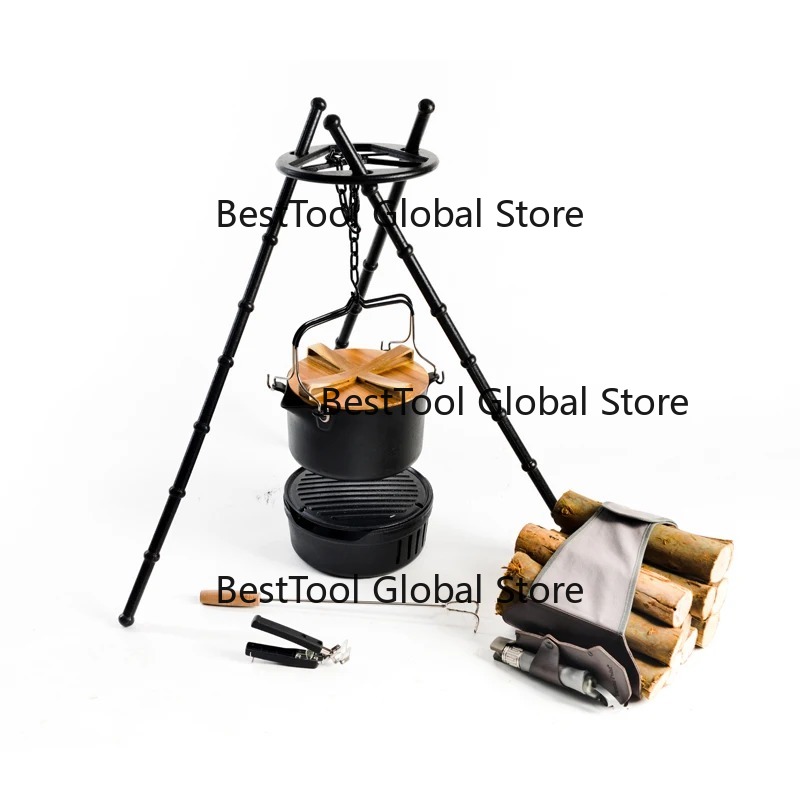 Camping Cooking Bundle - Multifunctionele campingkookset, inclusief snijplank, vuurpannen, pot,